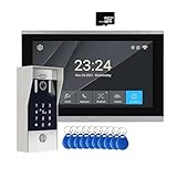 ドアベル 指紋認証 5in1 ロック解除 Wi-Fi ドアベル ビデオインターホンシステム 家庭用ドアホン Tuya スマート 1080P タッチモニター セキュリティ保護 長距離ワイヤレス(10inch LCD add 32G)