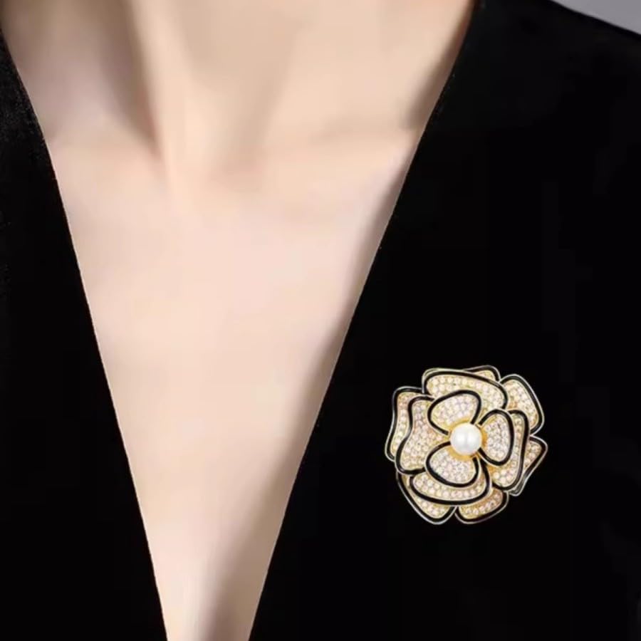 Image of Elegant Floral Brooch Pins for Women, Crystal Pearl Rhinestone CZ Flower Lapel Pin Wedding Party Exquisite Brooches and Pins for Women Ladies