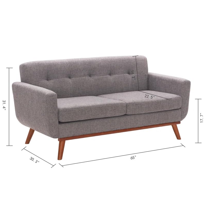 Image of LEGACY OF COMFORT Carmencita 65 inch Square Arm Loveseat 2 Seater Sofa Two Seater Sofa for Living Room Guest Room Hotels Office (Grey)