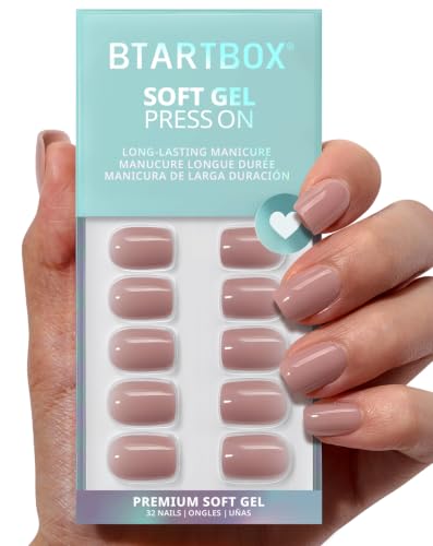 BTArtbox Press On Nails, Short Square Nude Fake Nails, 32Pcs Full Kit