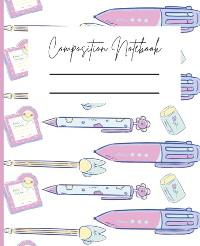 Cute Kawaii School Supplies Composition Notebook |120 Wide Ruled Pages, 7.5 x 9.25, for kids, tweens, teens, and adults for school, work, ideas, journaling, planning image 2