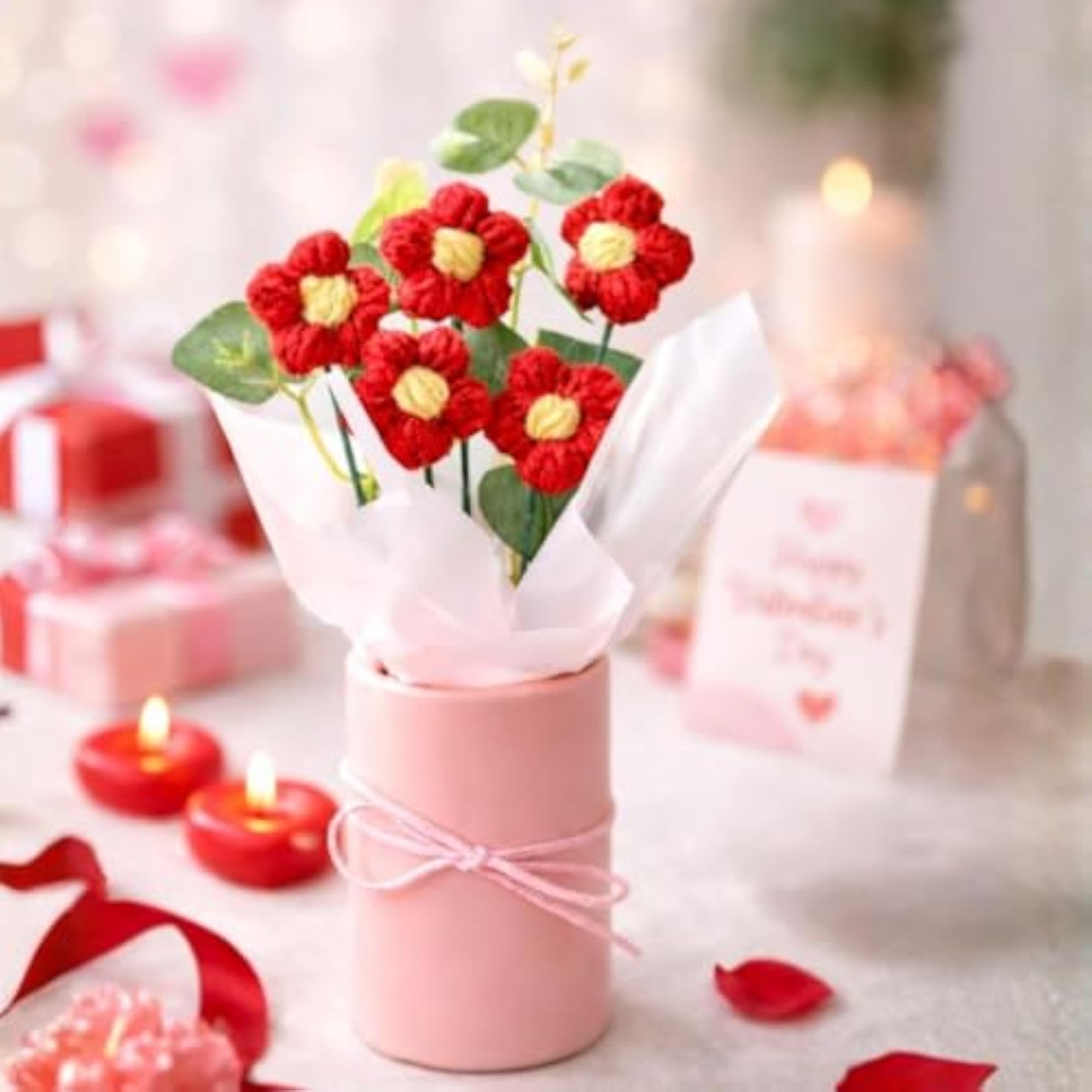 Handmade Crochet Flower Bouquet in Pink Gift Box