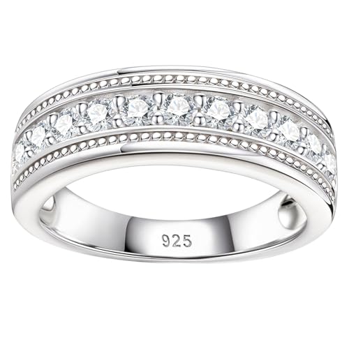 Mens Moissanite Wedding Rings 925 Sterling Silver Promise Wedding Band 1.25cttw D Color VVS1 Round Cut Size 8-13