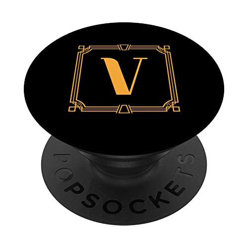 Letter V Monogram Alphabet V Initial Geometric Art Deco PopSockets Swappable PopGrip, Black