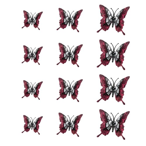 Ruwshuuk Decoración de pared de mariposa 3D, 12 unidades, esqueleto, decoración de pared, ventana 3D, decoración de mariposa, para salón, oficina, uso diario, boda, dormitorio, muebles, aula