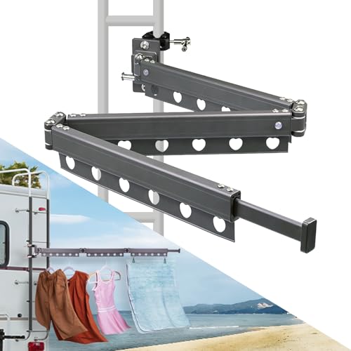 RV Clothes Drying Rack, Extendable Up to 50Inches, Clothes Drying RackSuitable for RV, Camping Car and Various Environments, Rust Resistant, Portable, Easy to Install, Foldable, Rotatable (Large)