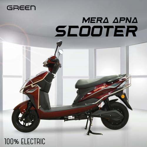 Image of Green Invicta Low Speed Electric Scooter with Steel Frame Non RTO 60KM Range Red with Portable Charger