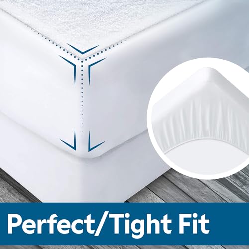 Image of Guardmax Terry Cotton Full Size Mattress Protector - Waterproof & Dust Mite Proof Mattress Cover with Stretchable Pockets - Soft, Comfortable, & Noiseless Waterproof Fitted Sheet.(54 x 75 x 13)
