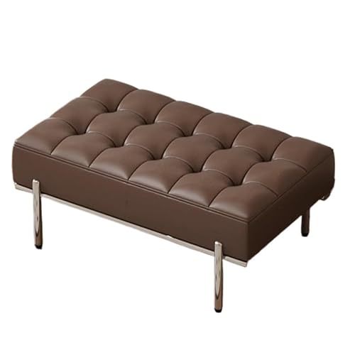 KLGFBDC Stylish Upholstered Industrial Shoe Bench with Stainless Steel Base – Versatile Entryway Chair & Bedside Stool for Living Room & Hallway (Brown 60x40x40cm)