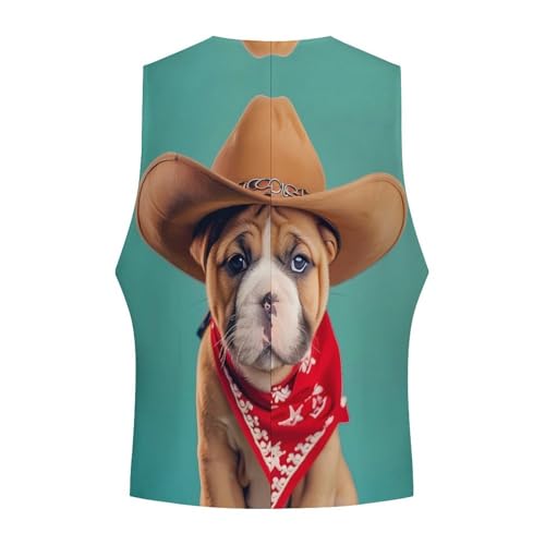 Bulldog Puppy Men's Suit Vests Business Formal Dress V-Neck Waistcoat Tops with 2 Pockets 5