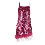 LOLANTA Glitzer Mädchenkleid mit Pailletten und Abnehmbarem Fuzzy Saum Partykleid Ärmellos Vollständig Gefüttert Glitzerndes Kleid Weihnachtsfeier Outfit Geburtstagskleid, Rosa, 10-11 Jahre, 150