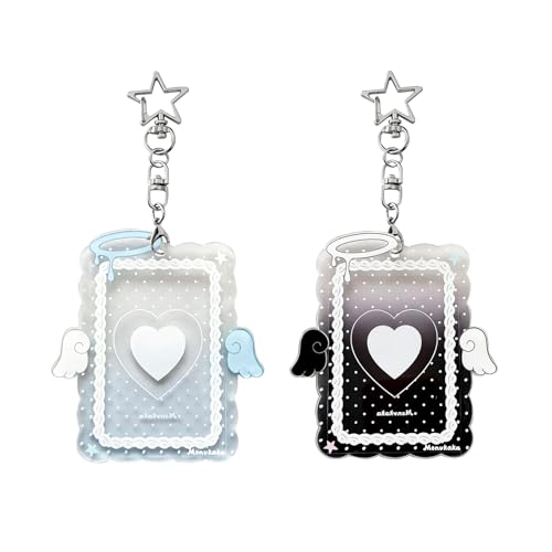Porte-carte photo Kpop en acrylique lot de 2 avec porte-clés aile bleu et noir