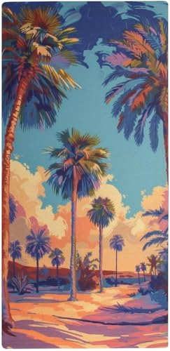 フェイスタオル 薄手 夕日に照らされたヤシの木の絵 タオル 吸水 速乾 ふわふわ 柔らか肌触り 美しい熱帯の風景 油絵イラストアート フェイシャルタオル 洗顔タオル 大判 家庭用、ホテル、業務用、スポーツなどにも最適 四季通用 73x35cm