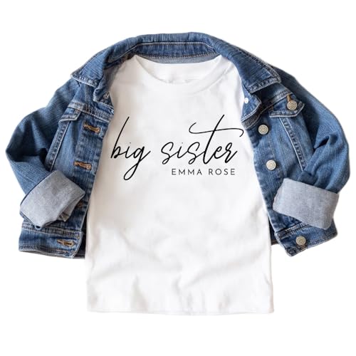 Personalized Big Sister Shirt For Girls - Custom Kids Name Minimalist Big Sis Sibling Reveal Outfit - Natural Toddler & Youth Tee2