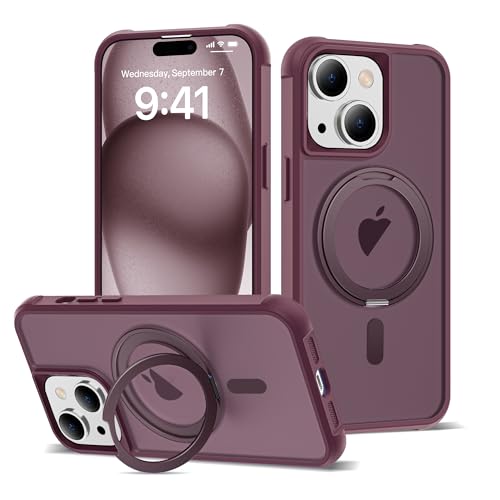 XIQI Designed for iPhone 15 Plus Case 6.7 inches with Magnetic 360° Rotatable Ring Stand [Compatible with Mag-Safe] Translucent 15 Plus Phone Case for Wowen Men,Wine Red -  JQ-XIQI-LD-I15PLUS-360YFZCX-JH