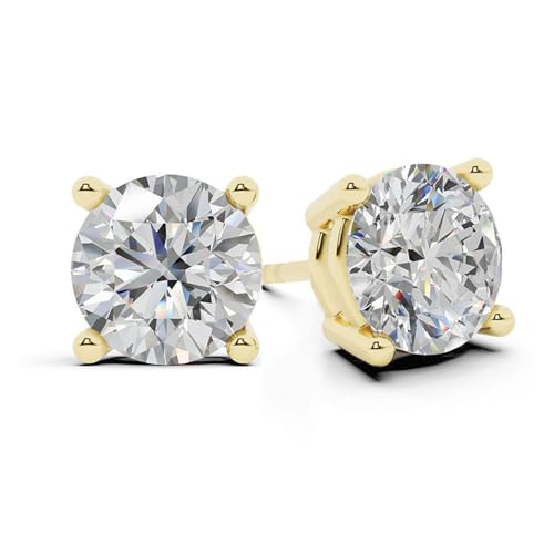 Belacqua 1/2 Carat Round Lab Grown Diamond Stud Earrings in 14K Yellow Gold Push Back F Color VS Clarity 4 Prong Setting Jewelry for Women Gift Box Included