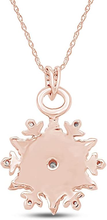 SAVEARTH DIAMONDS 1/8 ct.t.w Round Cut Lab Grown Diamond Snowflake Pendant Necklace In 14k Gold Over Sterling Silver, 18"' Chain (0.13 Cttw, G-H Color, VS-SI Clarity)