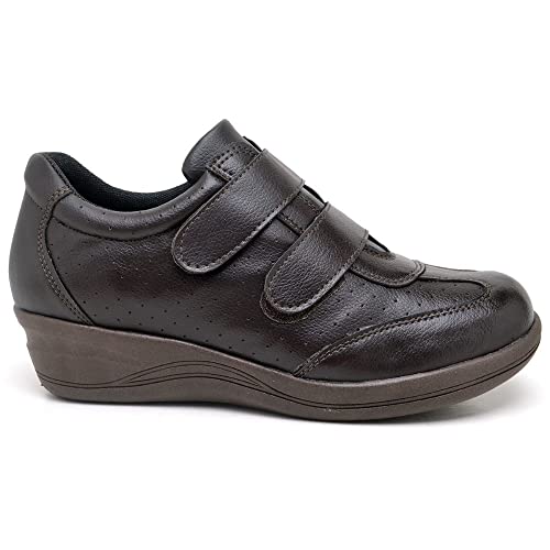 Sapato Ortopédico Feminino Anti Stress Conforto Tênis Mocassim Velcro Macio Confortável (38, Café)