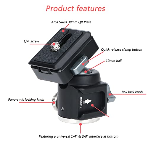 Fayeegin Quick Release Tripod Ball Head Panoramic Ballhead With Cold Shoe, 360° Rotatable Tripod Head Mount W/ Arca Swiss 38Mm Qr Plate For Tripod Monopod Slider Dslr Camera Camcorder #TOP5