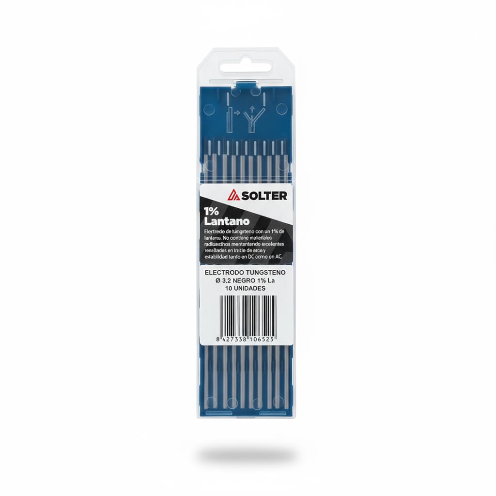 Solter Electrodos de Tungsteno Negro TIG DC – 1% Lantano (La₂O₃), Arco Estable y Baja Erosión – Consumible profesional para soldadura GTAW (alta intensidad ø 3,2)