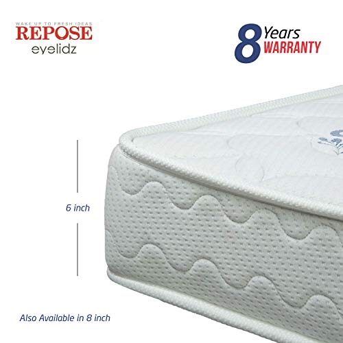 Image of Repose Eyelidz Pocketed Spring Mattress Single Size (75x42x8 Inches), Individually Wrapped Coils for Motion Isolation, Targeted Pressure Relief, Edge Support & Breathable Fabric, 12 Years Warranty