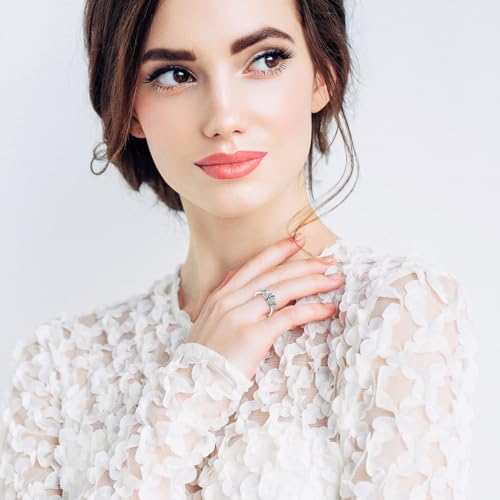 3.6CT 3 Stone Moissanite Engagement Ring, 925 Sterling Silver Wedding Band for Women, D Color VVS1 Lab Created Imitation Diamond Round Cut Anniversary Promise Ring2