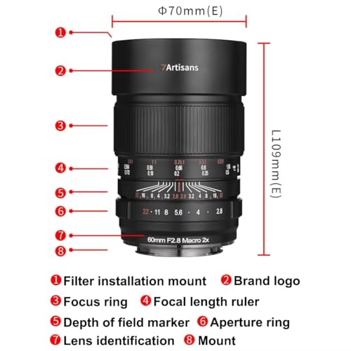7artisans 60mm F2.8 Macro 2X Lens for Nikon Z Mount,2:1 Full Frame Prime Manual Focus Large Aperture Lens for Mirrorless Cameras for Z9,Z8,Z7,Z72,Z6,Z62,Z63,Zf,Z5,Zfc,Z50,Z30