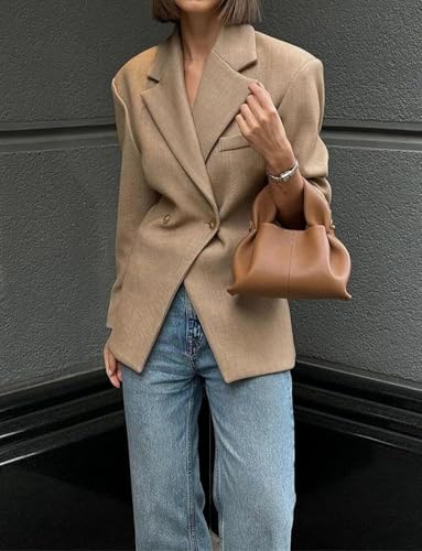 Kromoc Women's Notch Lapel Double Breasted Buttons Blazer Business Work Office2