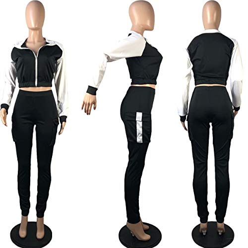 Women Jackets and Pants Sets 2 Piece Outfits Slit Fit Jackets Leggings Suits Active Clothing Sets Black L - Thumbnail 3