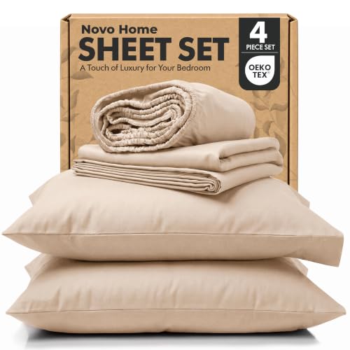 Novo Home Queen Sheet Set 4 Piece, Hotel Luxury Microfiber Bed Sheets