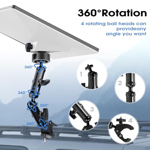 Image of for 2026 /2025 /2024 Starlink Mini Clamp Mount Pipe Adapters, Double Long Arm,Starlink Mini Pole Clamp Mount Accessories,Adjustable Clamp Bracket for RV /Pole /Roof Rack /Yacht (Black)