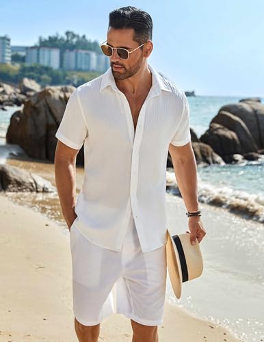 Chemise de plage décontractée COOFANDY blanche taille M vêtement d'été fluide