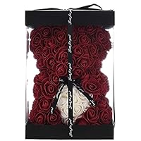 Geschenke für Mama, Geburtstagsgeschenk für Frauen, Valentinstagsgeschenk, Bär, Rose Teddybär in Einer Geschenkbox, vollständig zusammengebaute Geschenkbox, Hochzeit und Jubiläum… (Rotwein)