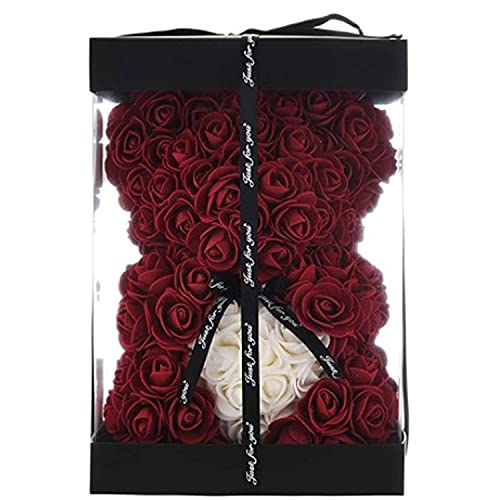 Geschenke für Mama, Geburtstagsgeschenk für Frauen, Valentinstagsgeschenk, Bär, Rose Teddybär in Einer Geschenkbox, vollständig zusammengebaute Geschenkbox, Hochzeit und Jubiläum… (Rotwein)