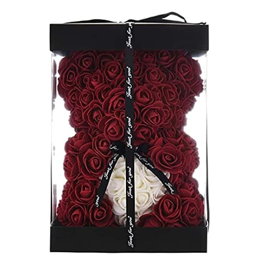 Geschenke für Mama, Geburtstagsgeschenk für Frauen, Valentinstagsgeschenk, Bär, Rose Teddybär in Einer Geschenkbox, vollständig zusammengebaute Geschenkbox, Hochzeit und Jubiläum… (Rotwein)