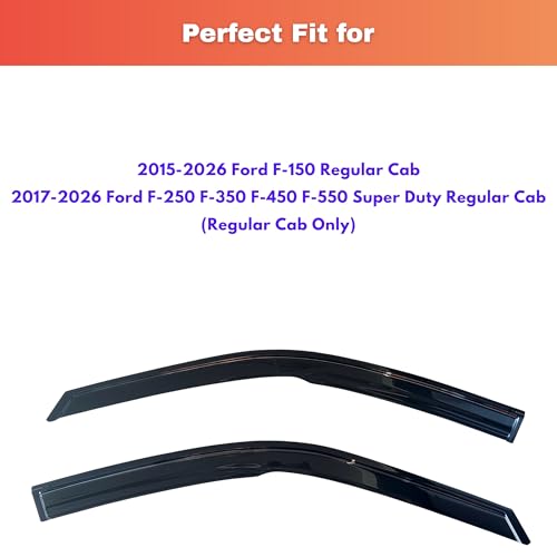 Image of KPY Rain Guards Fit for 2015-2026 Ford F150 Regular Cab, Out-Channel Window Visors Vent Wind Deflectors 2PC, Truck Accessories for 2017-2026 Ford F250 F350 F450 F550 Super Duty (Single Cab Only)