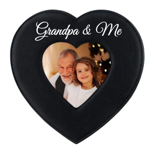 PETCEE Grandpa and Me Picture Frame- 4 x 4 Heart Grandpa Gifts from Grandchildren, Soft Leather Grandfather Picture Frame Gifts for Grandpa Granddad Grandkids
