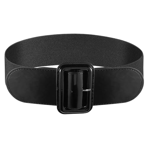 Women Wide Stretchy Belt, Elastic Vintage Belts for Women Vintage Elastic Waist Belt for Dresses Fashion Ladies Waist Belts with Square Buckle Stretchy ThickBelts, 1950s 3 Inch Wide ElasticBelt Black