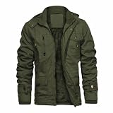 CHEXPEL Men's Cotton Military Jackets with Removable Hood Casual Winter Coat Windproof Work Outerwea