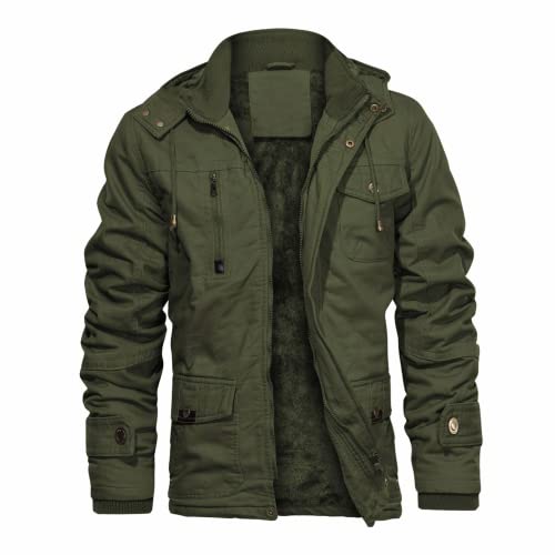 Chexpel Men's Cotton Military Jackets With Removable Hood Casual Winter Coat Windproof Work Outerwear Jackets Army Green Xl #TOP1
