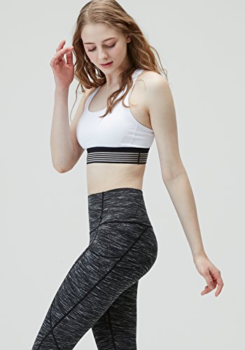 Calça feminina de ioga TSLA de cintura alta com bolsos, calça capri de ioga com controle de barriga,