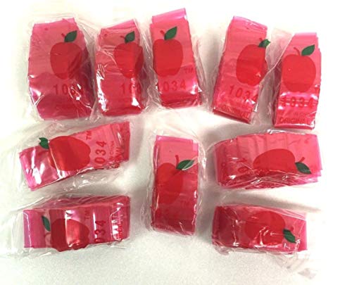 1034 (1"X3/4") Red Color Apple Brand Bags Mini Resealable Baggies, Case of 1,000