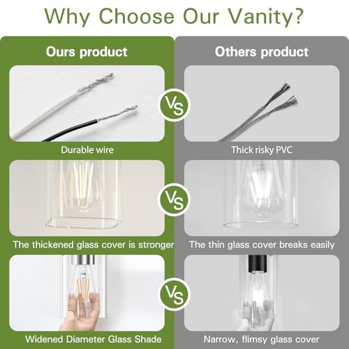 Image of 4 Light Bathroom Vanity Light - Chrome Bathroom Light Fixtures Square Design & UL Certification, 26 inch Square Bath Room Lights Over Mirror, Vanity Lighting Fixtures for Living Room & Bedroom
