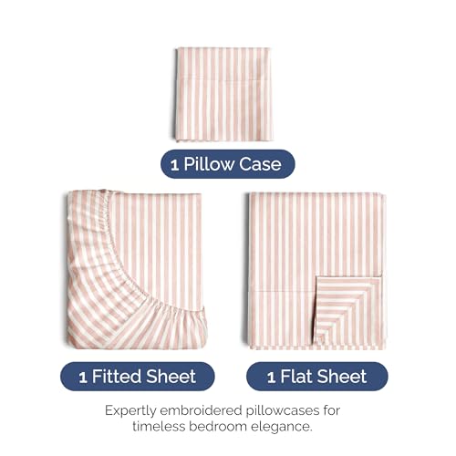 Image of Twin XL Size 3 Piece Sheet Set - Soft & Cooling Sheets - Blush Stripes 1 | Fits 8 Inch to 16 inch Mattress, Wrinkle Free & Fade Resistant with Deep Pockets, Breathable, Comfy Hotel Luxury Bedding