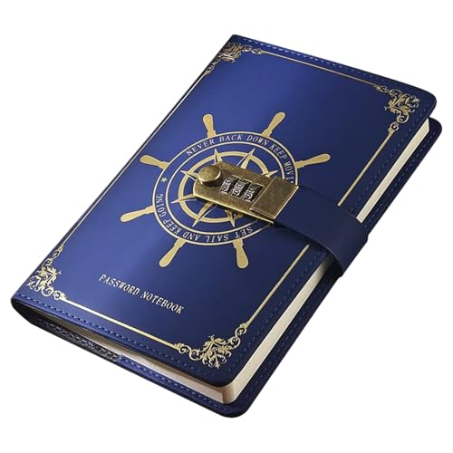 Genérico Cuaderno Vintage,Náutico con Contraseña, Ranura para Tarjetas y Bolígrafo,Diarios con Candado | Para Adolescentes Mujeres Hombres Hogar Oficina Escuela Universidad