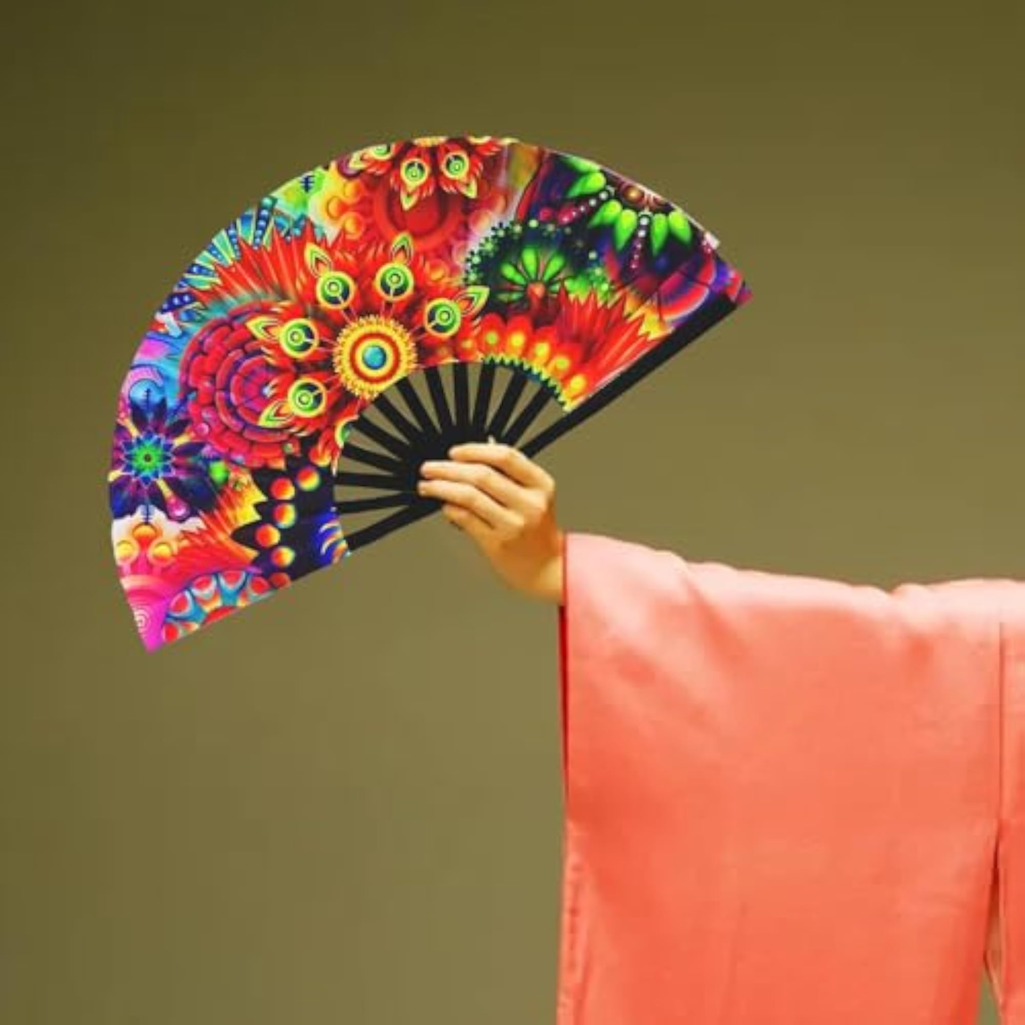 Rave Folding Hand Fan with Fluorescent Effects