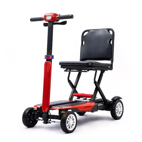 ByteTecpeak Z01 - Fauteuil Roulant Électrique Pliable pour Seniors - Ultra-Léger 22.5 kg - Autonomie 20 km - Batterie Li-ion 12Ah - Moteur 180W - Sécurité Renforcée (Rouge)