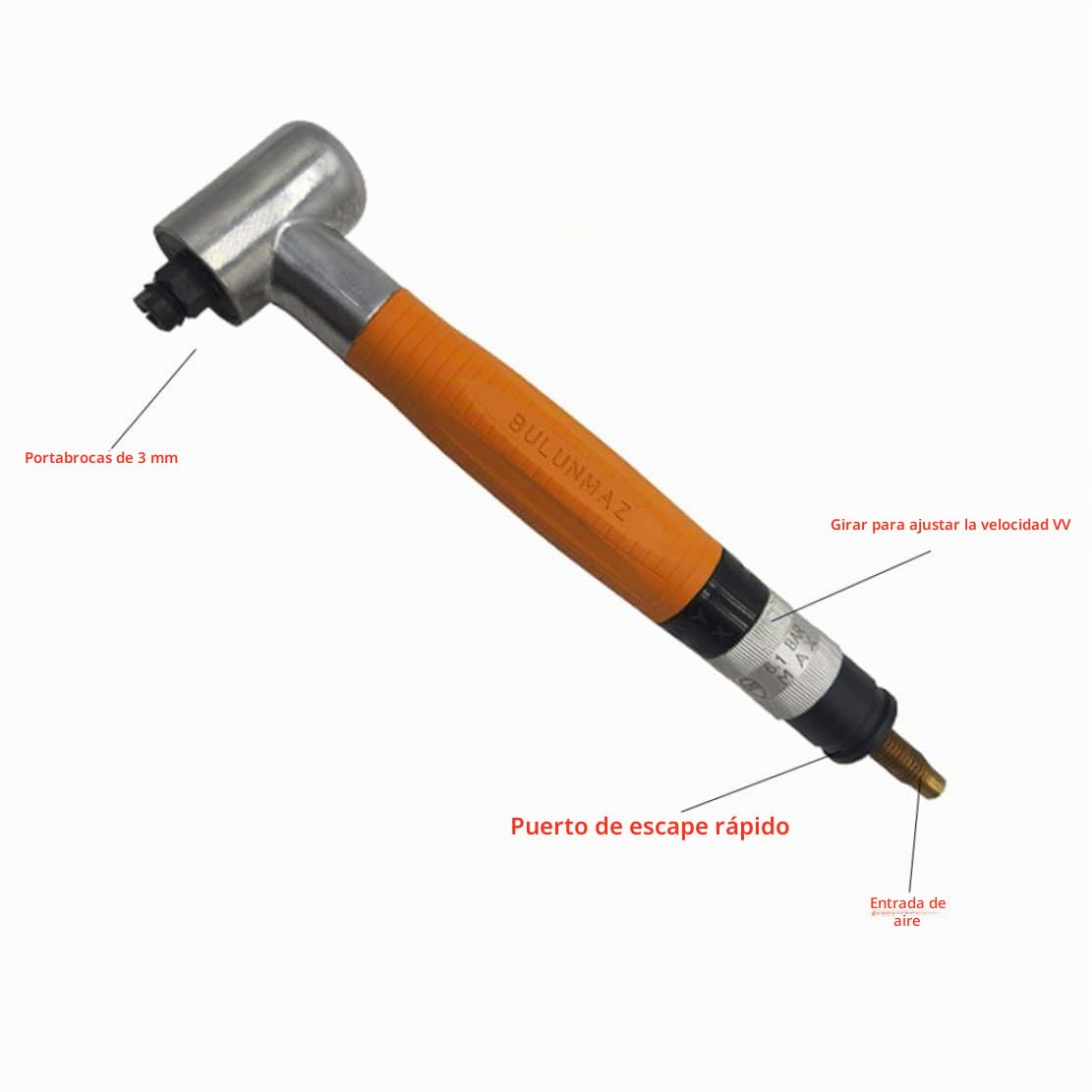 Micro molinillo neumático, ángulo neumático de microgrinder Aire 90 grados 3 mm Die Penciler Accesorios de herramientas Kit naranja