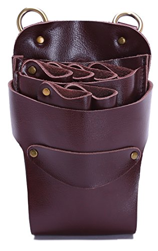 PERFEHAIR Scissor Pouch Holster with Belt for Hairdressers, Salon Hair Stylist Barber Scissors Shear Hairdressing Waist Holder Case Bag, Real Leather-Brown