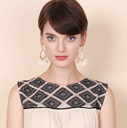 Boho Rhombus Metal Frame With Tassels Dangle Drop Earrings For Women #TOP2